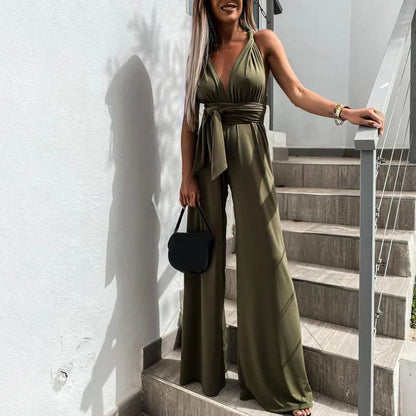 Chic Sleeveless Jumpsuit with Flowy Belt | Slimming Fit Design - OutfitLondon