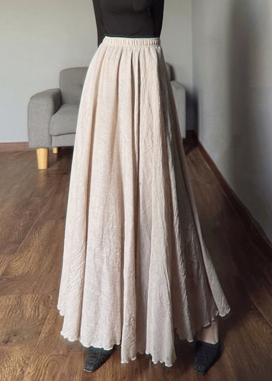 Women's Boho Maxi Skirt Elastic Waist Ruffle Apricot - OutfitLondon
