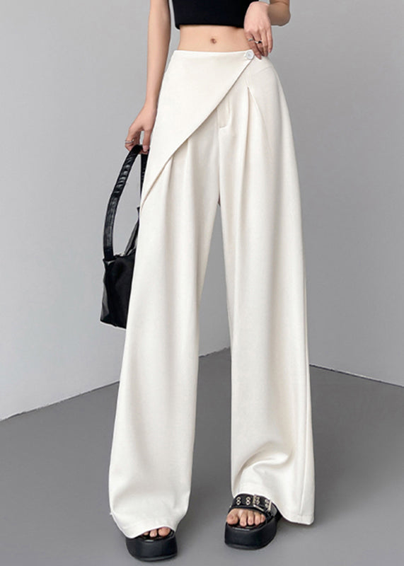 Women's High Waisted Wide Leg Pants Cotton Blend Beige - OutfitLondon
