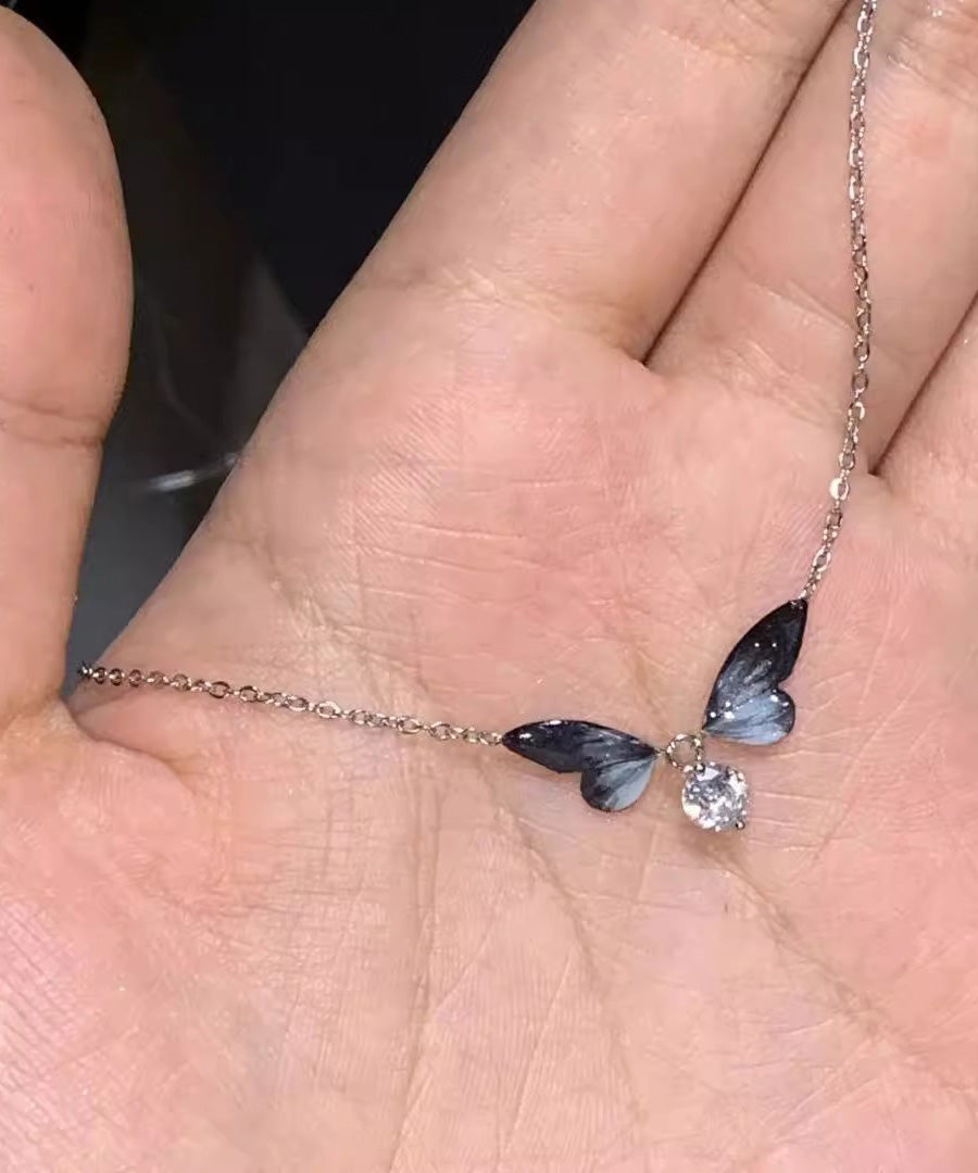 Women's Black Zircon Pendant Necklace Dainty Alloy - OutfitLondon