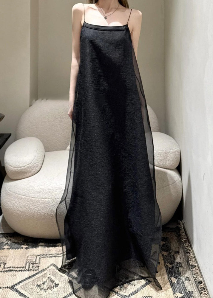 Women's Black Tulle Sleeveless Dress Spaghetti Straps - OutfitLondon