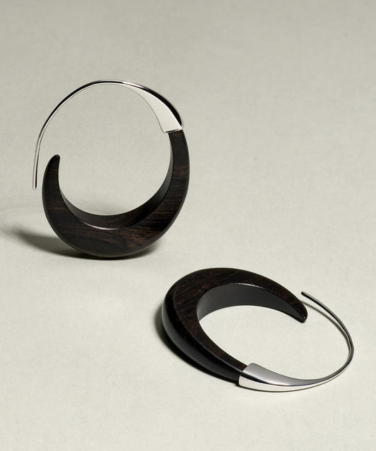 Women's Sterling Silver Hoop Earrings Black Sandalwood - OutfitLondon