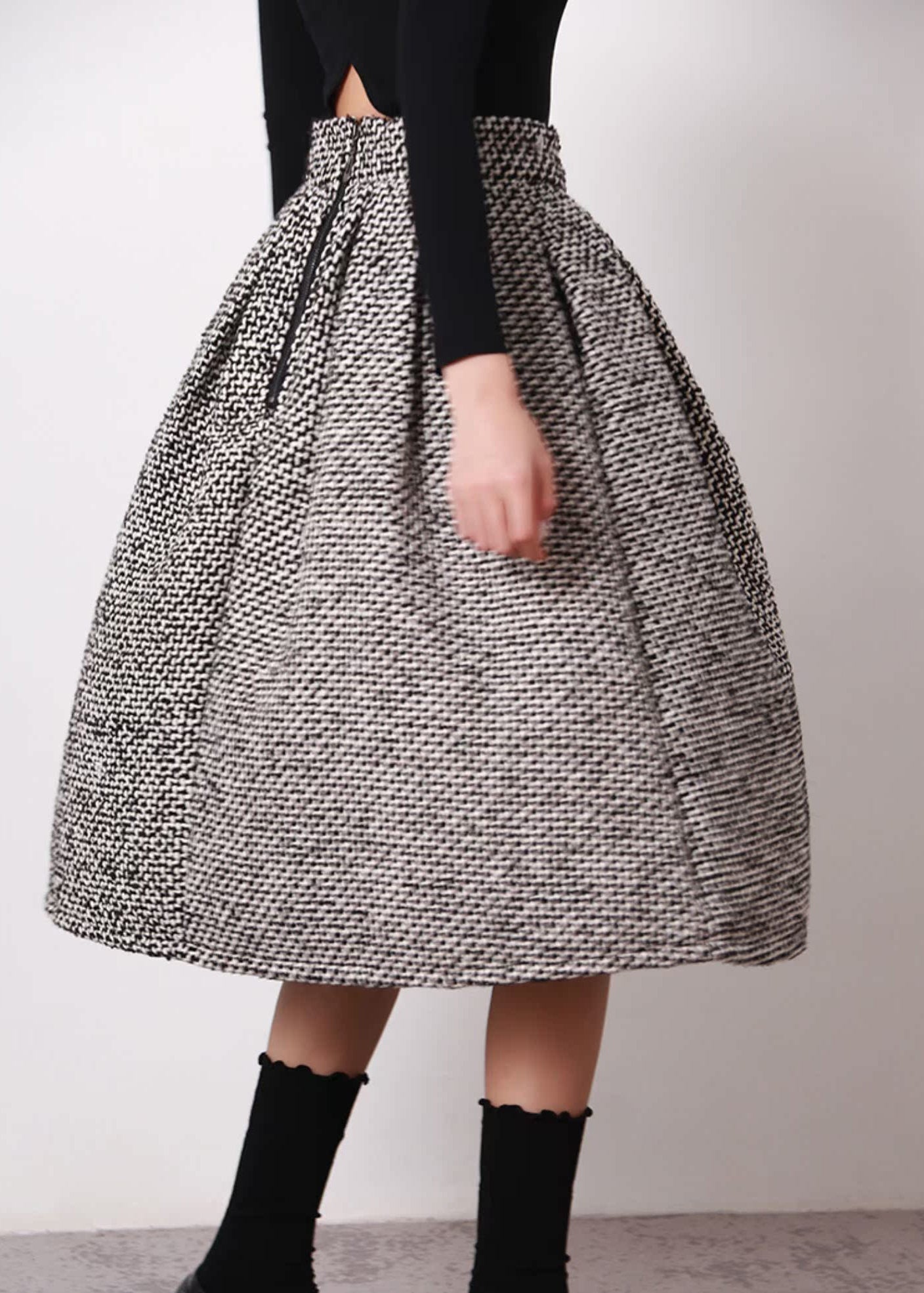 Women's Wool Plaid A-Line Skirt High Waist - OutfitLondon