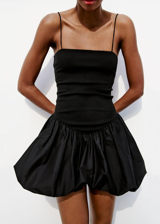 Women's High Waisted Cotton Dress Lightweight Black - OutfitLondon