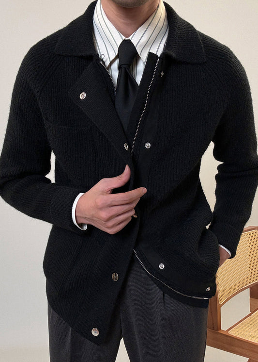 Men's Cotton Knit Coat Zip Pockets Everyday Wear - OutfitLondon
