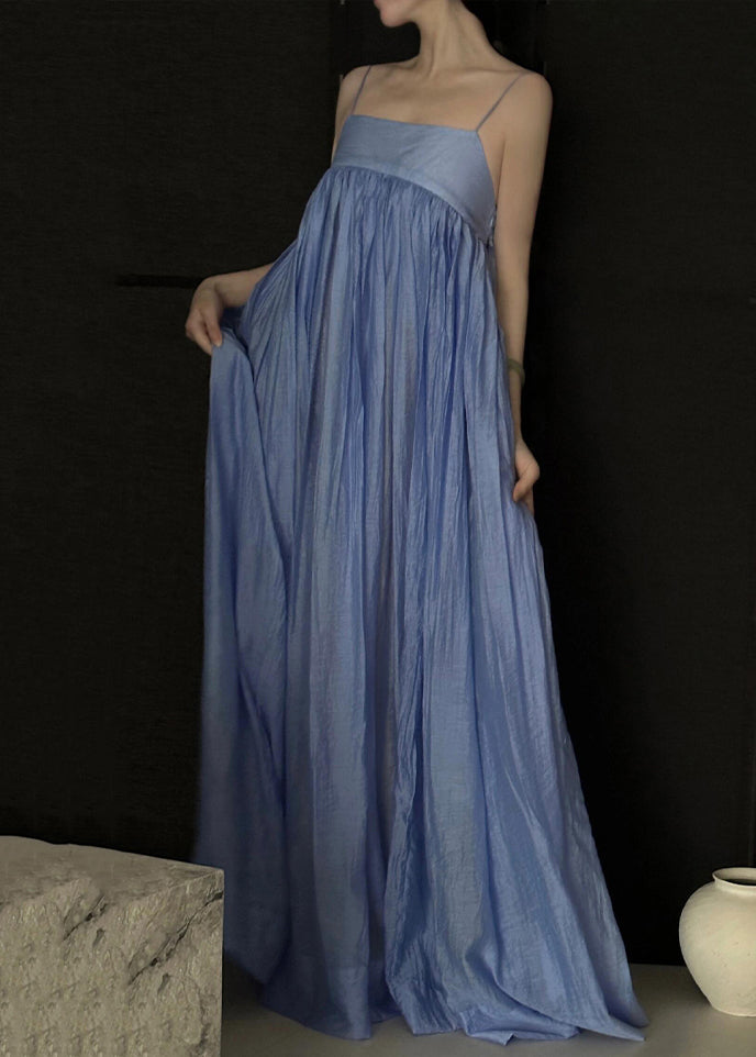 Women's Blue Cotton Backless Dress - OutfitLondon