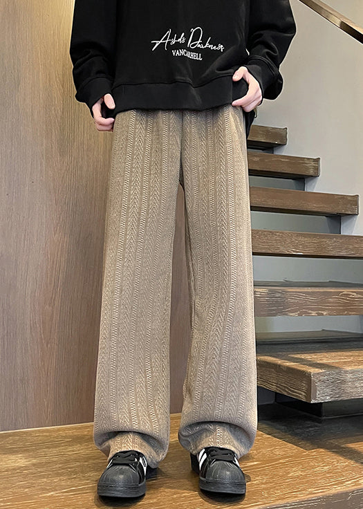 Mens Chenille Pants Elastic Waistband Wide Leg Warm Beige - OutfitLondon