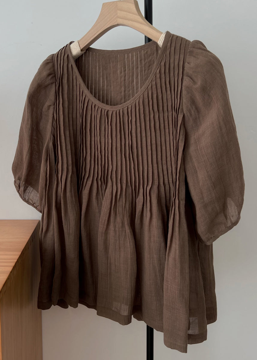 Women's Linen Blend Shirt Relaxed Fit Three-Quarter Sleeves - OutfitLondon