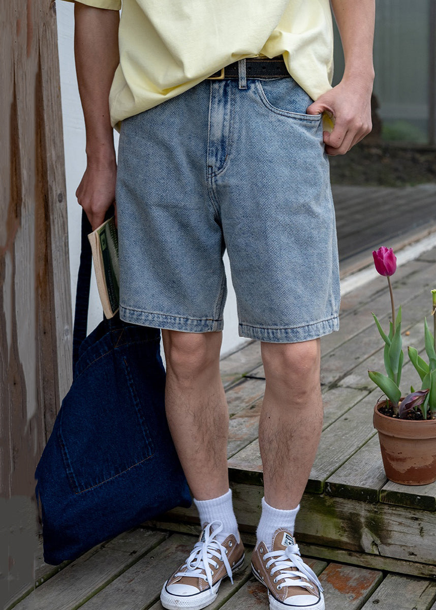 Mens High Waist Denim Shorts Durable Blue - OutfitLondon