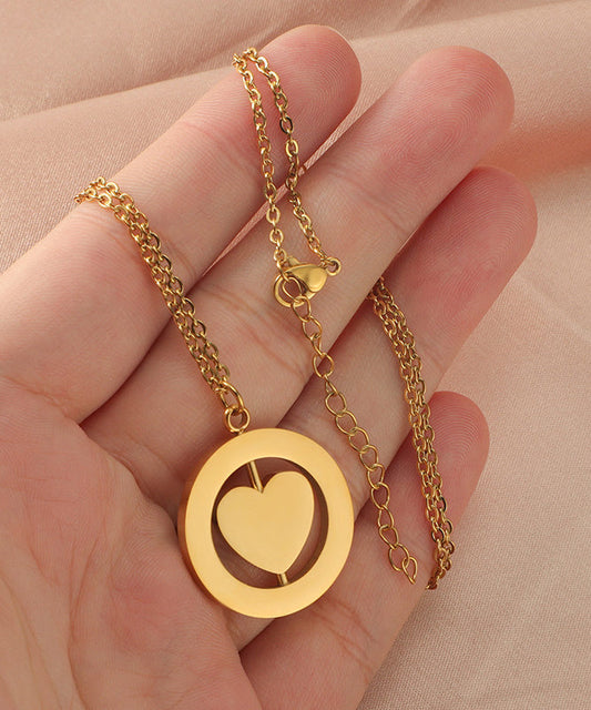 Women's Gold Tone Stainless Steel Love Pendant Necklace 50cm - OutfitLondon