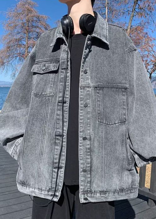 Men's Oversized Denim Coat Relaxed Fit Grey - OutfitLondon