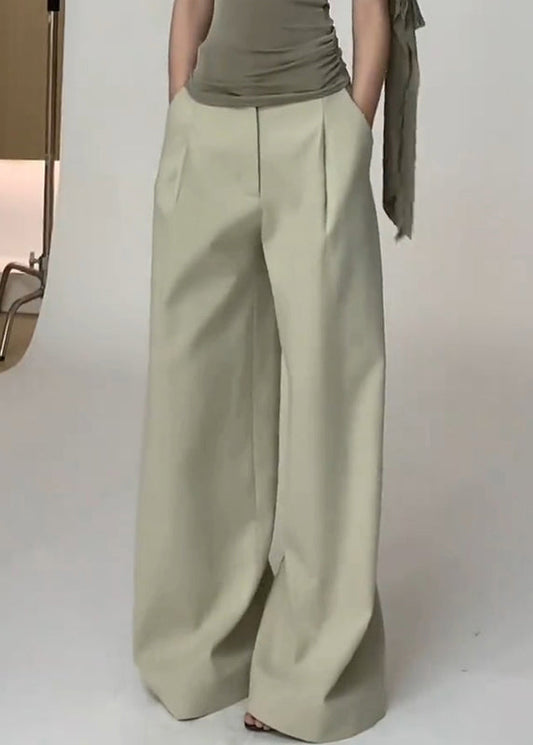 Women's High Waist Wide Leg Stretch Pants Light Green With Pockets - OutfitLondon