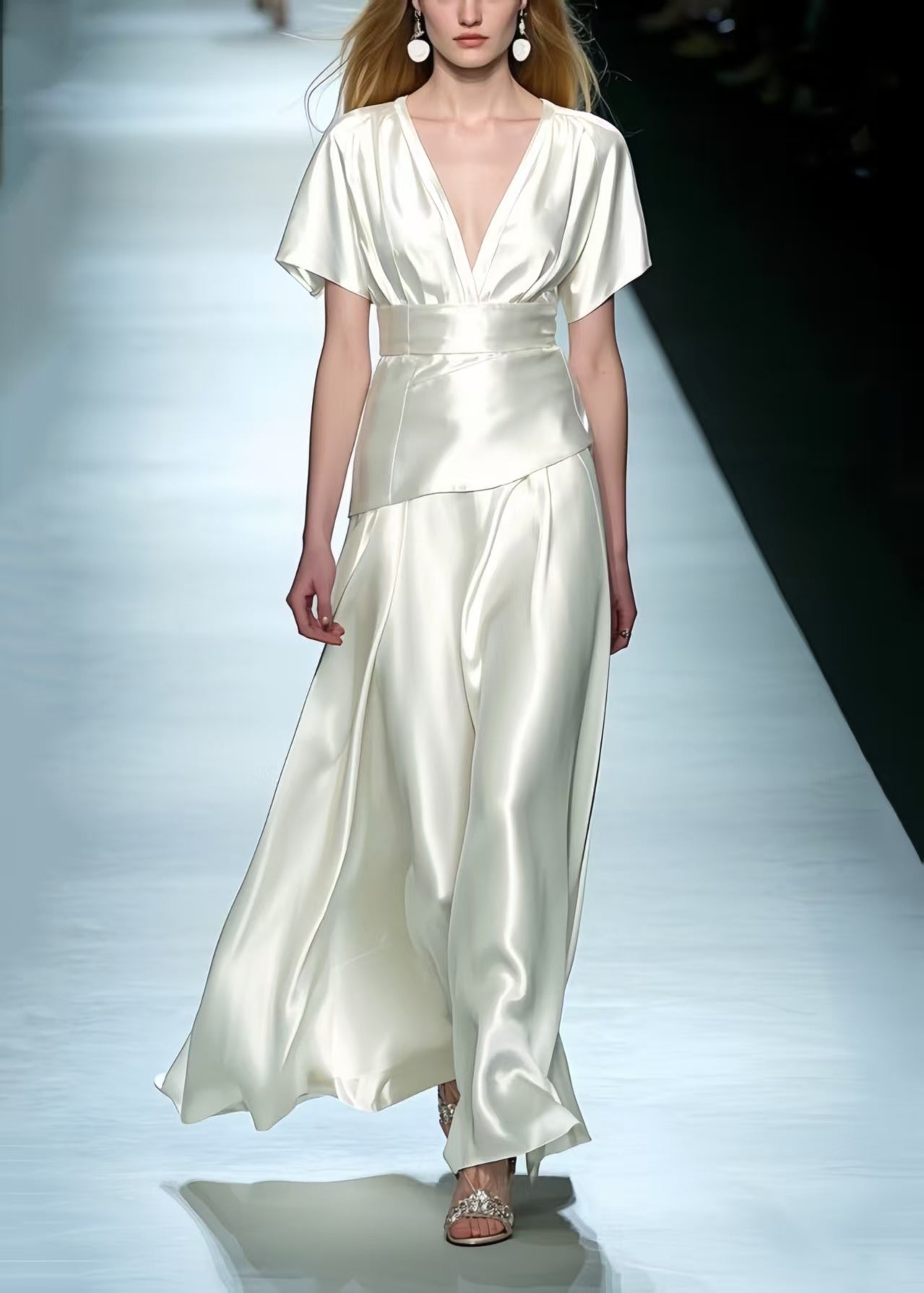 Women's Silk Evening Dress Milk White - OutfitLondon