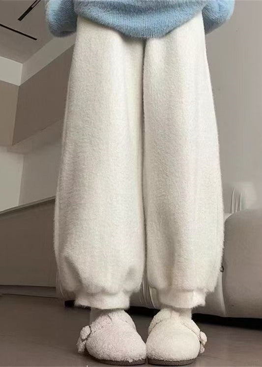 Women's Knit Lantern Pants Mink Elastic Waist Winter - OutfitLondon