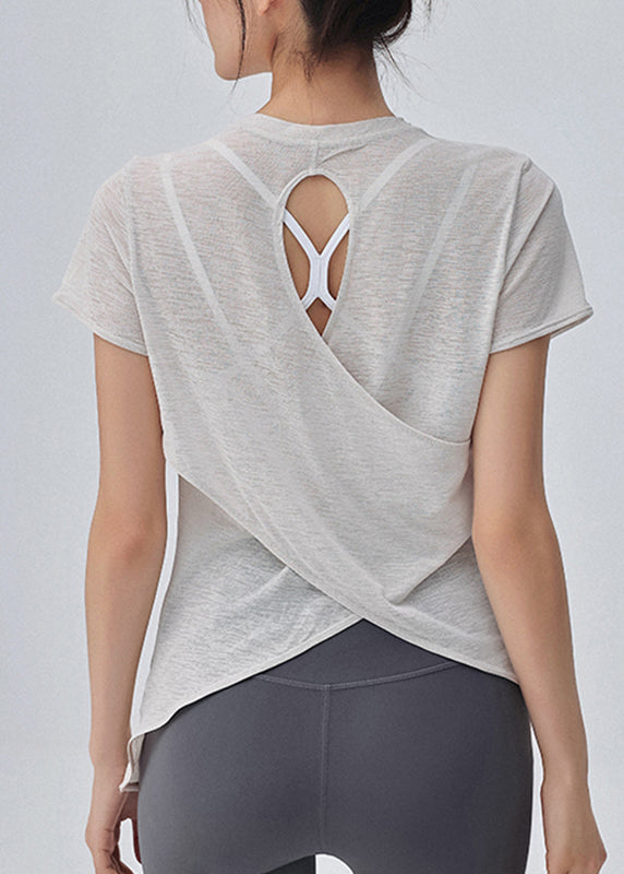 Women's Yoga Cotton Blend Short Sleeves White - OutfitLondon