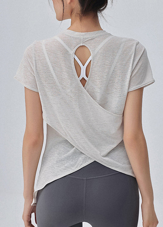 Women's Yoga Cotton Blend Short Sleeves White - OutfitLondon