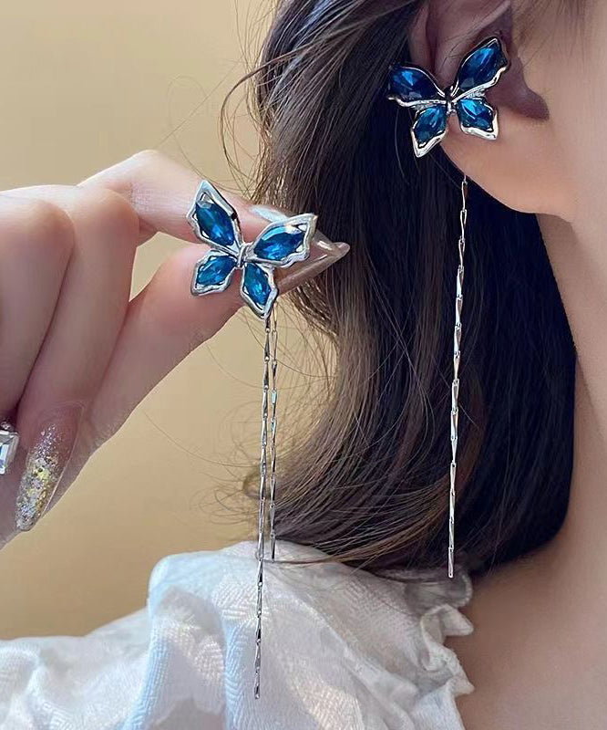 Women's Blue Copper Butterfly Earrings With Zircon Drop - OutfitLondon
