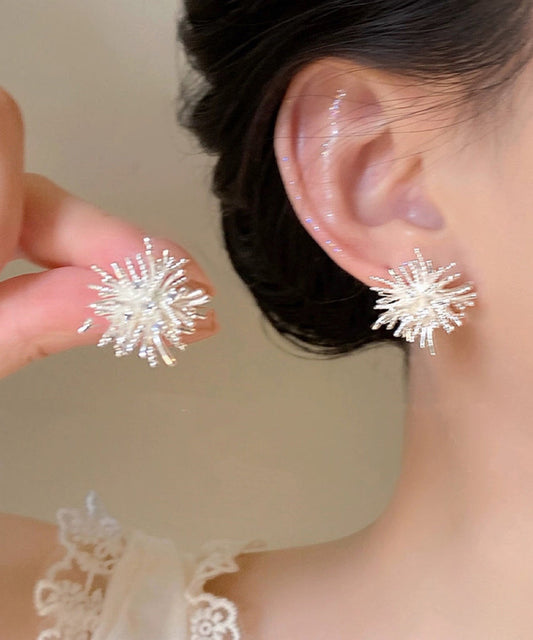 Women's Silk Thread Earrings Copper Dandelion Zircon - OutfitLondon