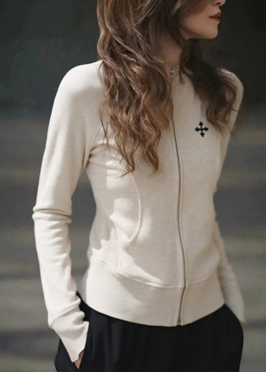 Women's Cotton Coat Slim Fit Beige Autumn - OutfitLondon