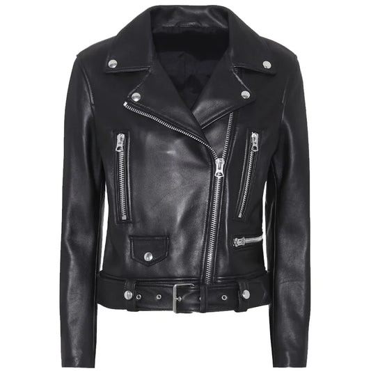 Women's Slim Fit Motorcycle Jacket Black Leather - OutfitLondon