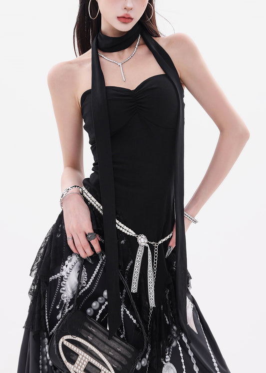Women's Black Asymmetrical Cotton Tank - OutfitLondon