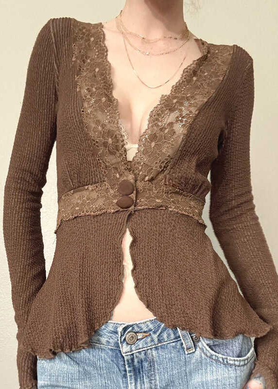 Women's Knit Lace Brown Slim Fit - OutfitLondon