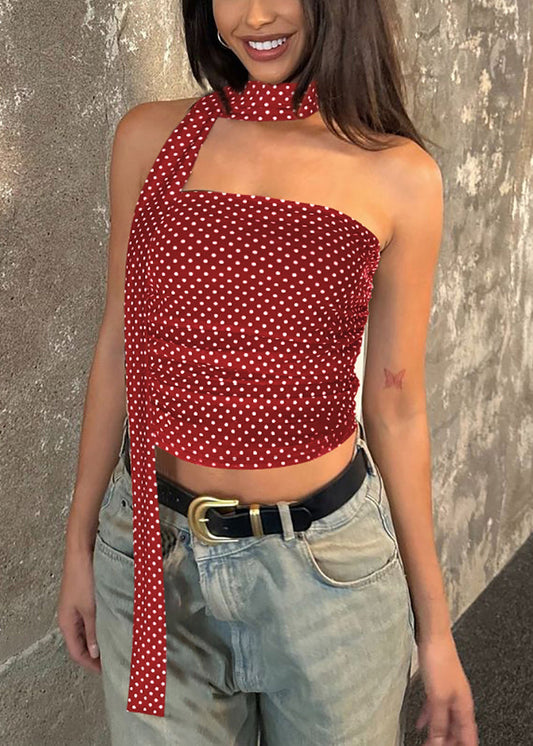 Women's Cotton Vest Sleeveless Polka Dot Red - OutfitLondon