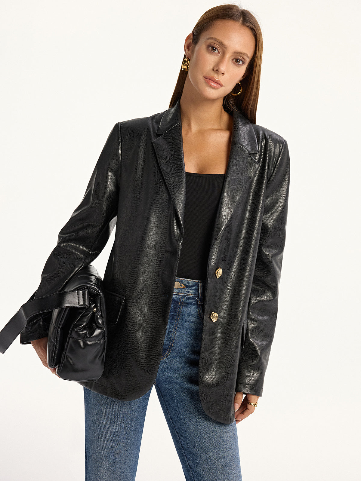 Edgy Snake Pattern Faux Leather Jacket - OutfitLondon