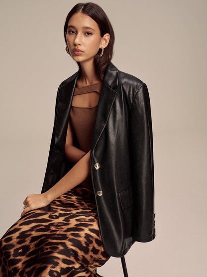 Edgy Snake Pattern Faux Leather Jacket