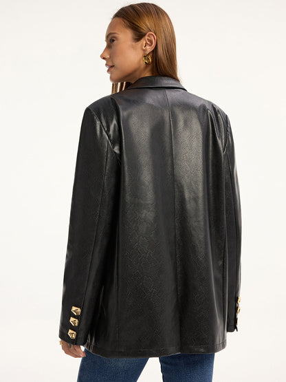 Edgy Snake Pattern Faux Leather Jacket