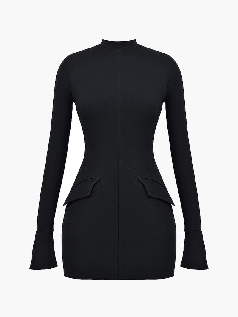 Sexy Women's Bodycon Mini Dress - High Neck Tight Fit