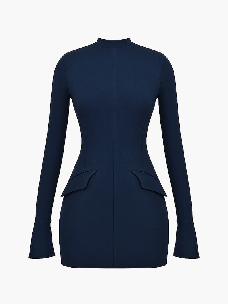 Sexy Women's Bodycon Mini Dress - High Neck Tight Fit - OutfitLondon