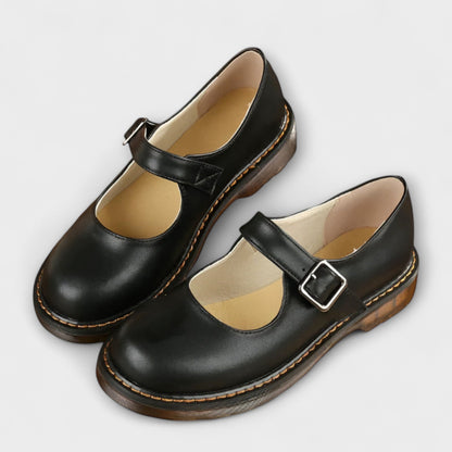 Classic Leather Ankle Shoes with Buckle and Cushioning