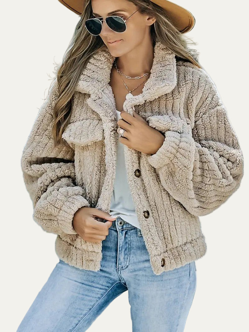 Soft Fuzzy Womens Teddy Jacket - OutfitLondon