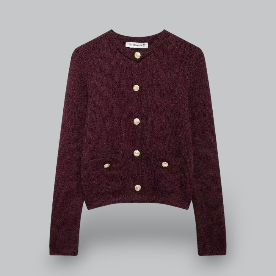 Cozy Cable Sweater with Shiny Buttons - OutfitLondon
