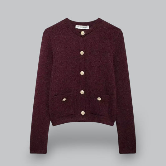 Cozy Cable Sweater with Shiny Buttons - OutfitLondon
