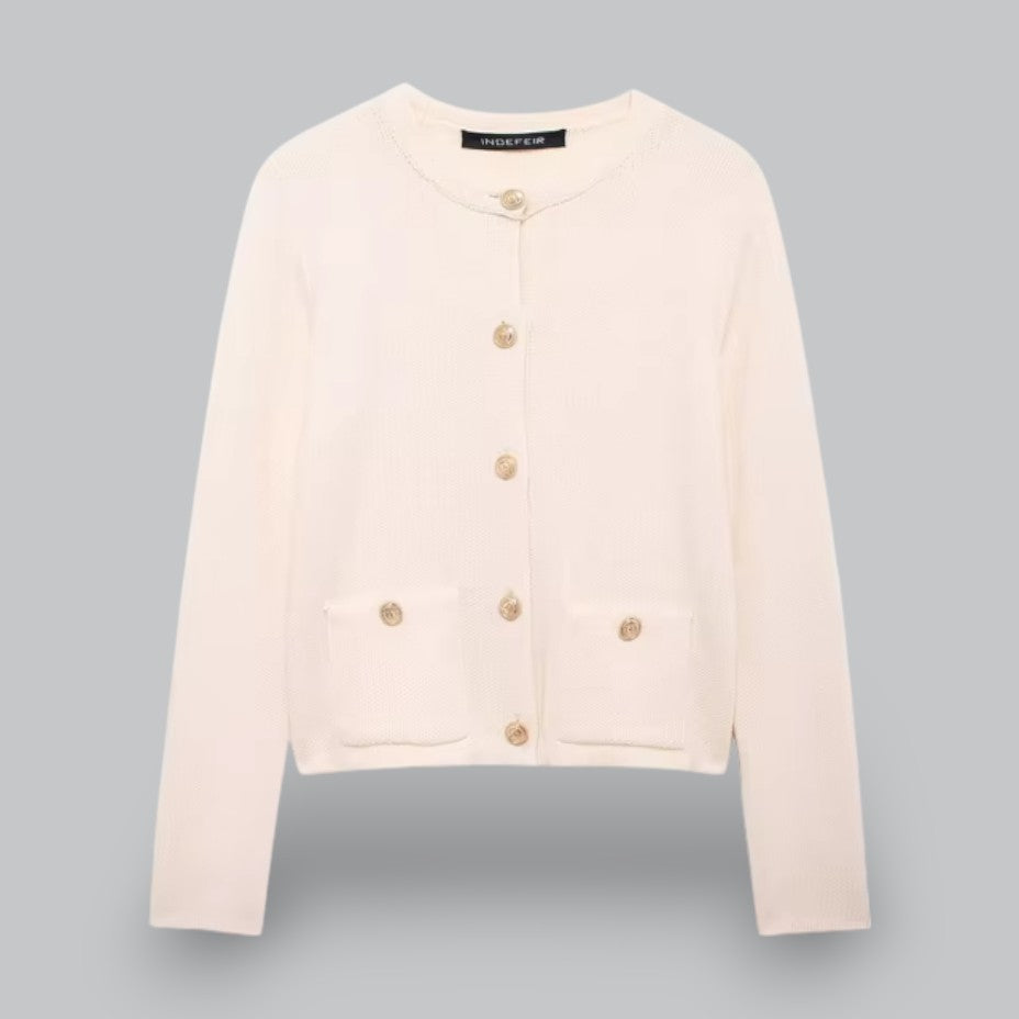 Cozy Cable Sweater with Shiny Buttons
