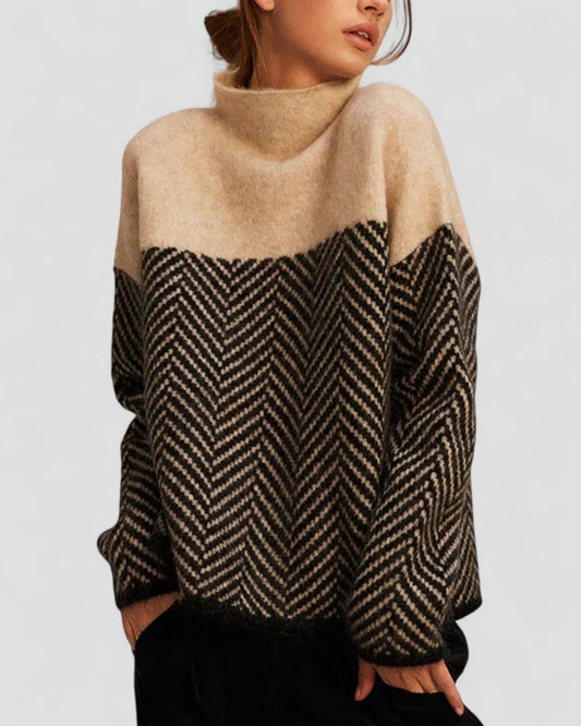 Warm Chunky Knit Graphic Sweater Top - OutfitLondon