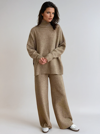 Cozy Women's Knitwear Turtleneck Jumpsuit Set