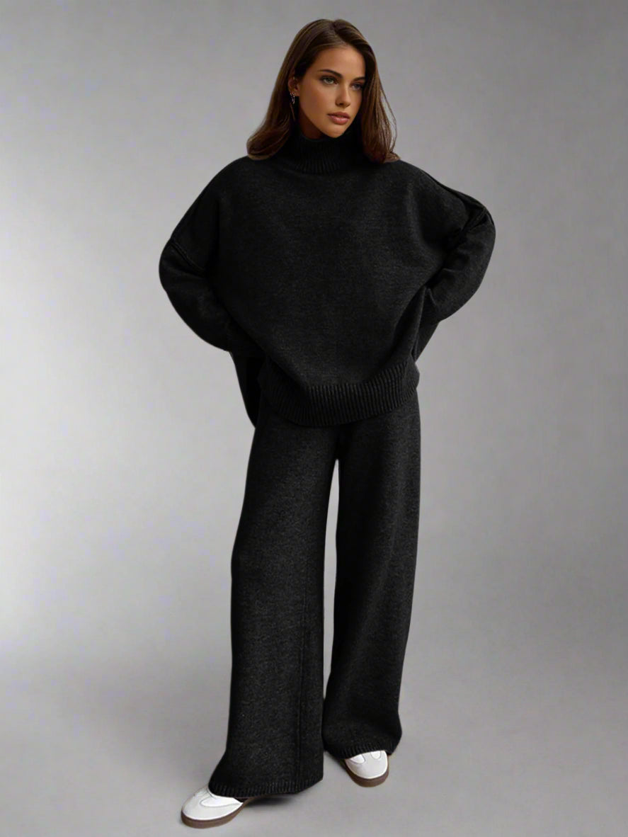 Cozy Women's Knitwear Turtleneck Jumpsuit Set - OutfitLondon