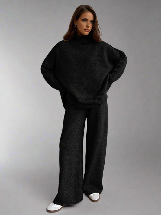 Cozy Women's Knitwear Turtleneck Jumpsuit Set - OutfitLondon