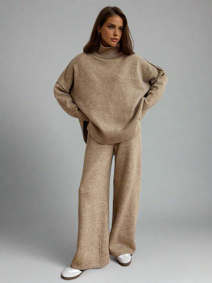 Cozy Women's Knitwear Turtleneck Jumpsuit Set
