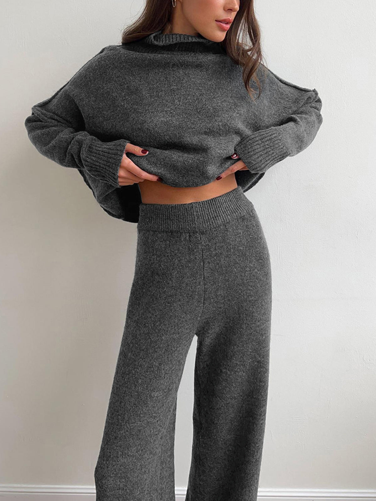 Cozy Women's Knitwear Turtleneck Jumpsuit Set