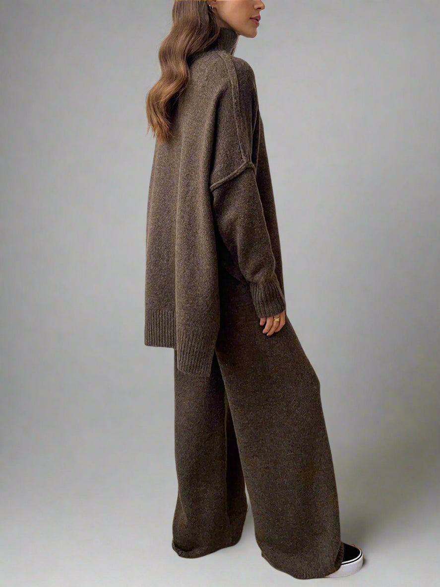 Cozy Women's Knitwear Turtleneck Jumpsuit Set