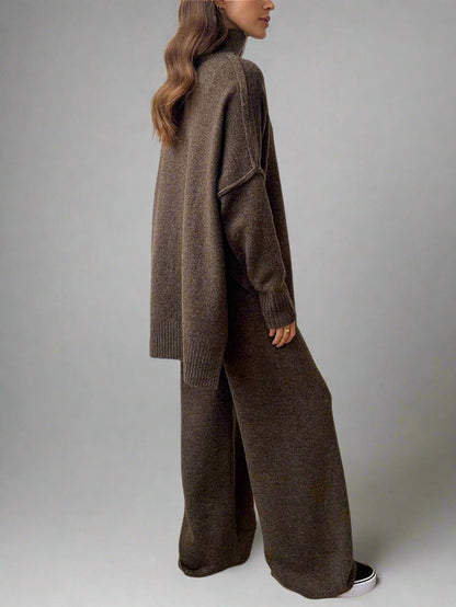 Cozy Women's Knitwear Turtleneck Jumpsuit Set
