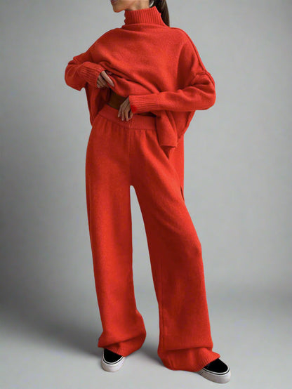 Cozy Women's Knitwear Turtleneck Jumpsuit Set