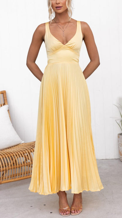 Women's Pleated Midi Dress Sun Yellow