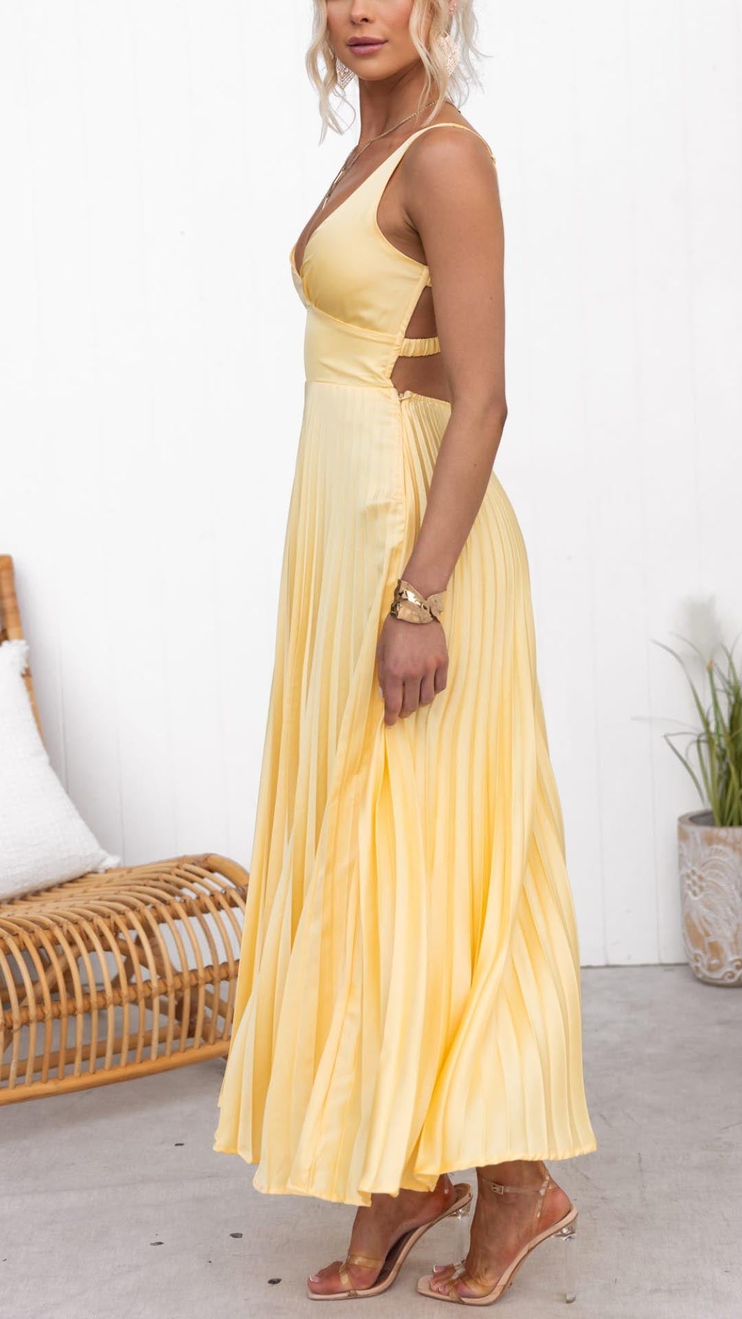 Women's Pleated Midi Dress Sun Yellow