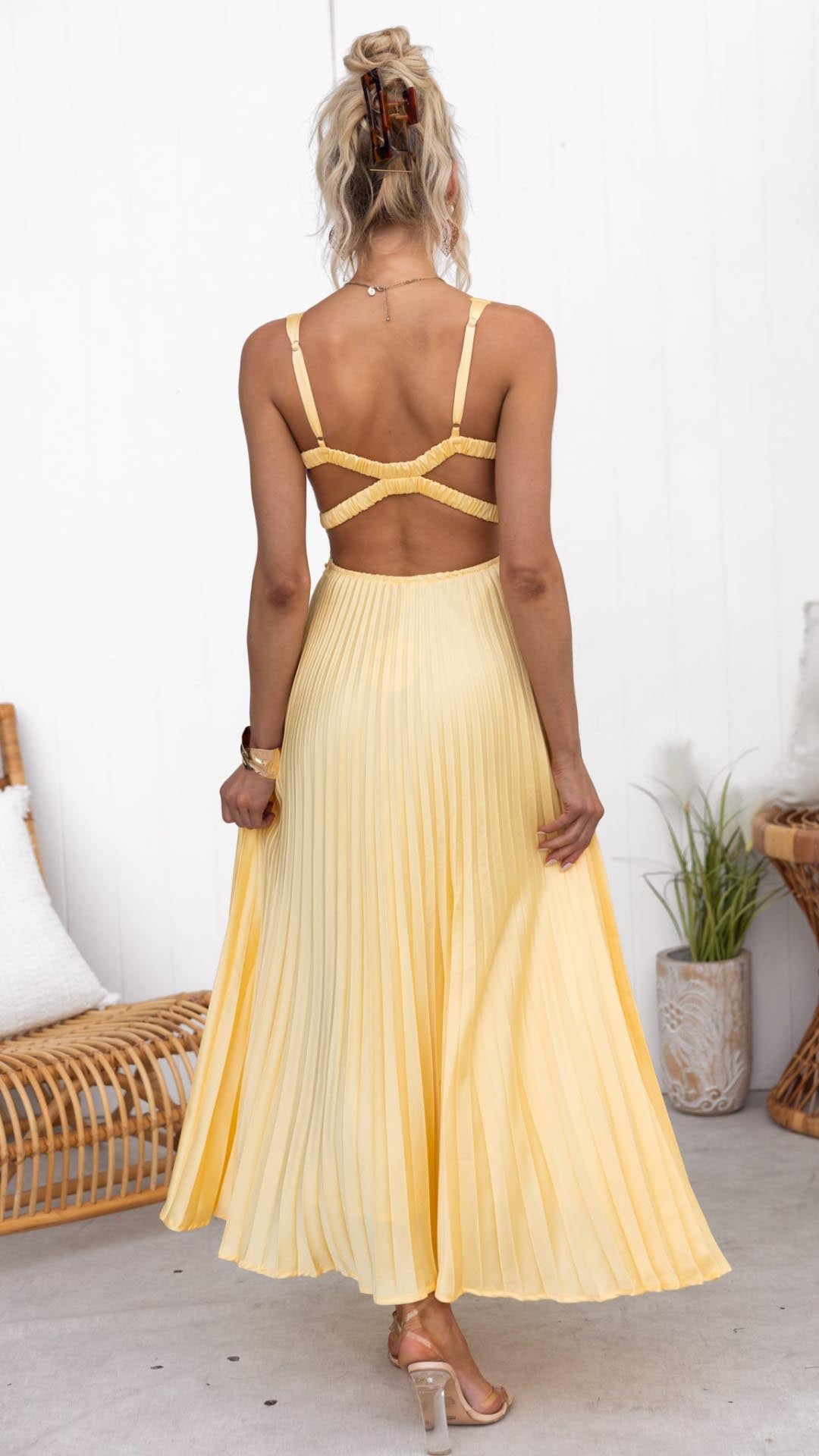 Women's Pleated Midi Dress Sun Yellow