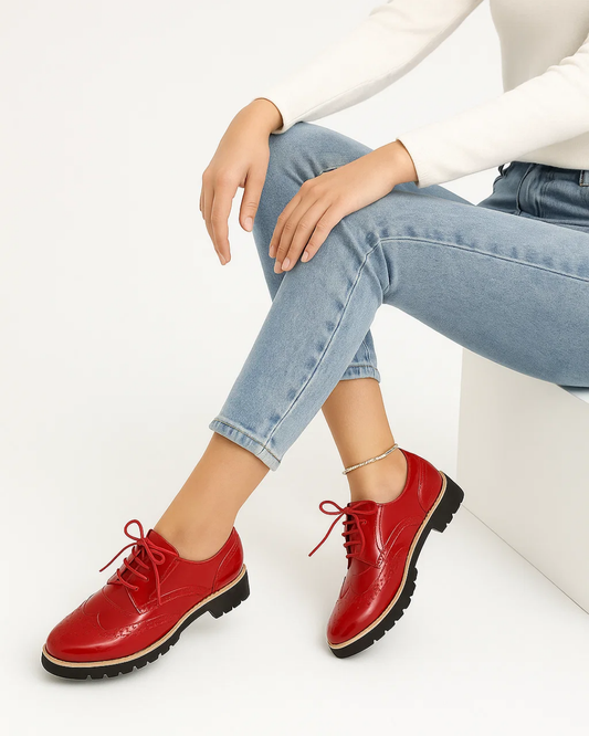 Women's Lace-Up Casual Shoes Shiny Black - OutfitLondon